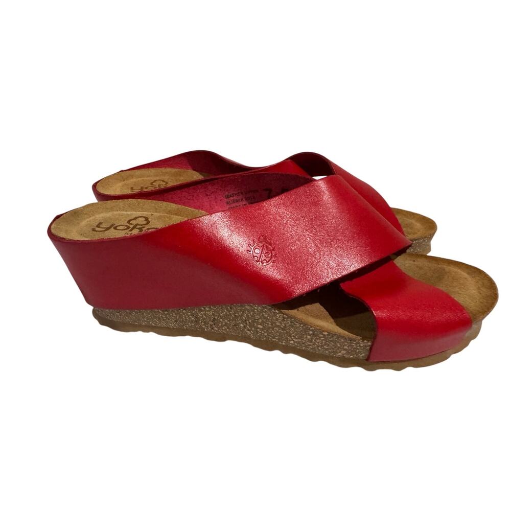 YOKONO Red Leather Criss Cross Wedge Sandals 7.5